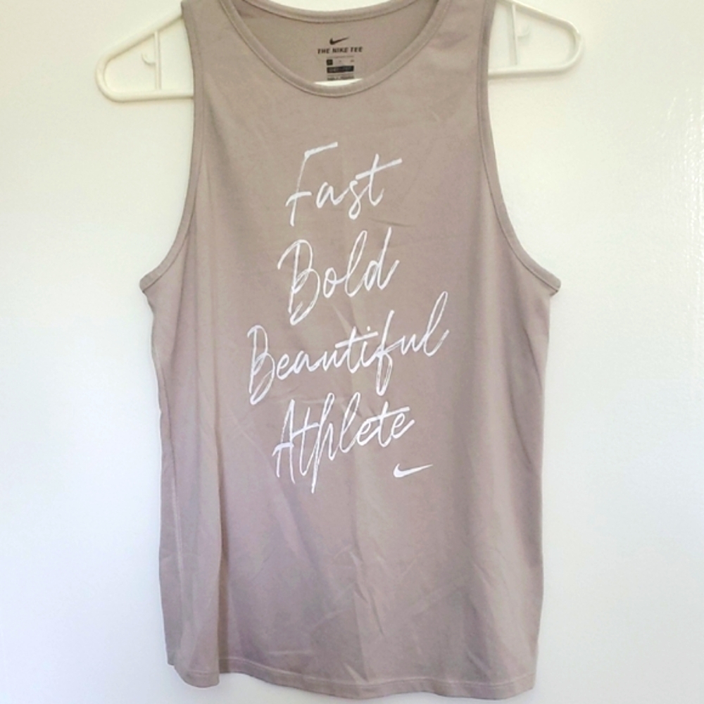 Nike Women's Tan Tank Top with White Script